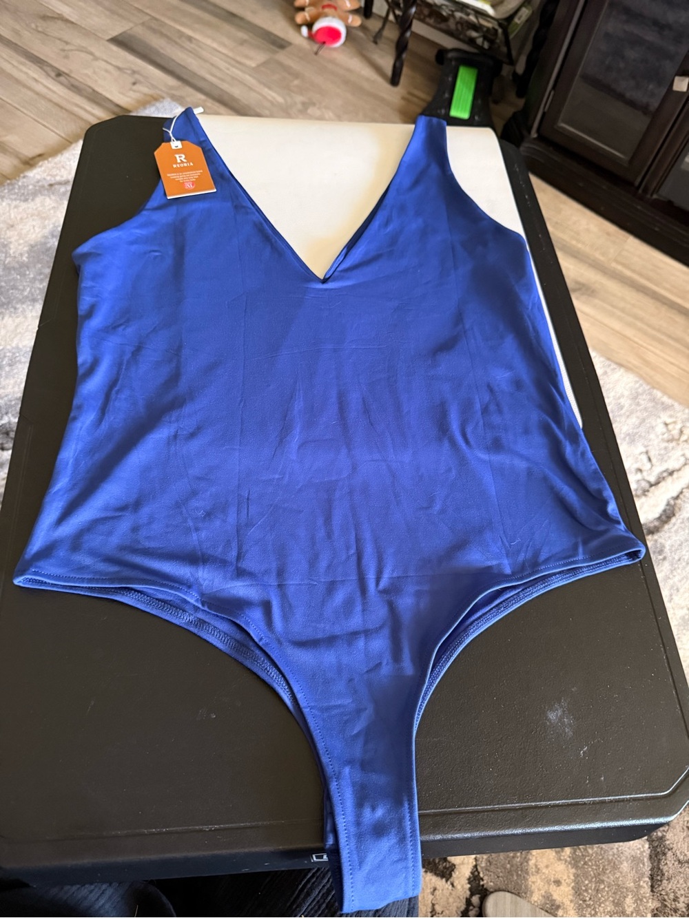 ReoRia V-Neck Thong Bodysuit in Cobalt Blue